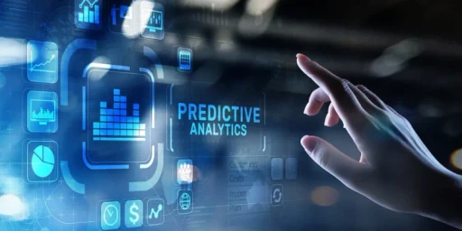 A Hand Reaching Towards a Hologram of Predictive Analysis